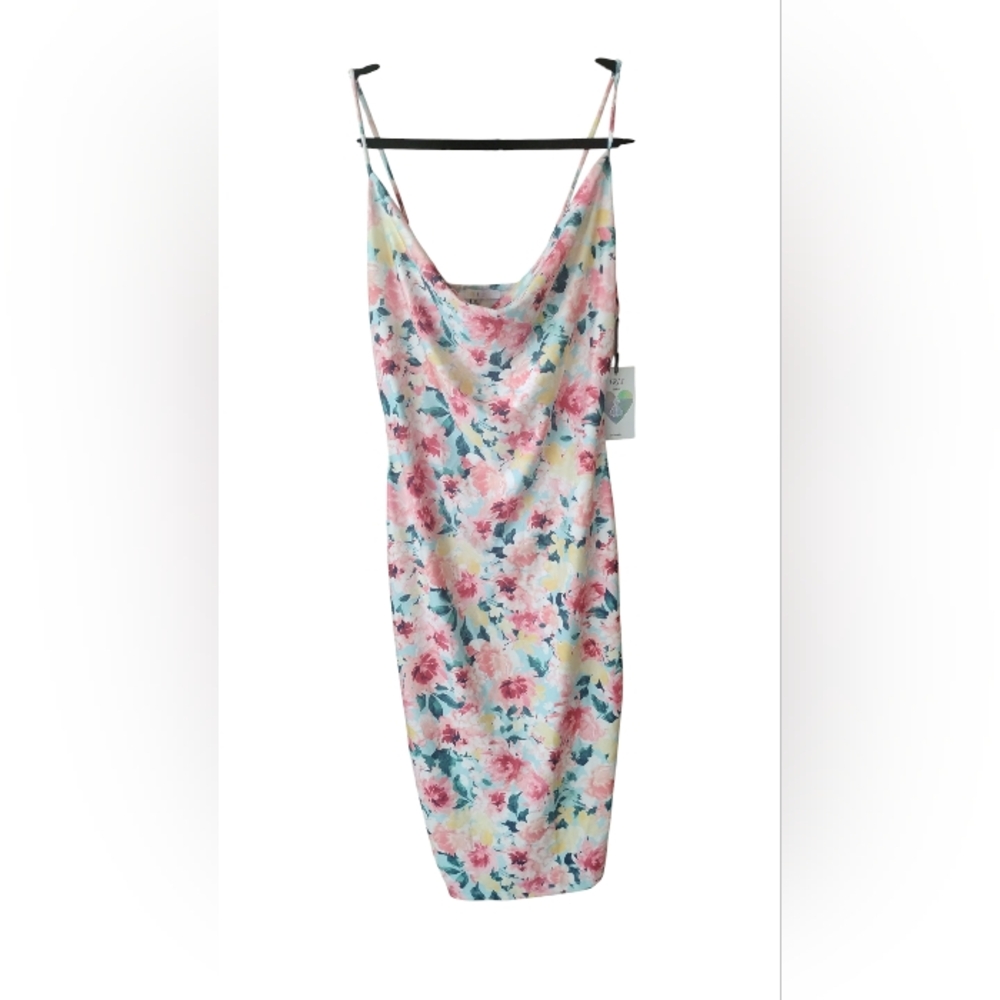 Iris Women's Floral Print Slinky Spaghetti Strap Form Fitting Dress SZ M NWT
